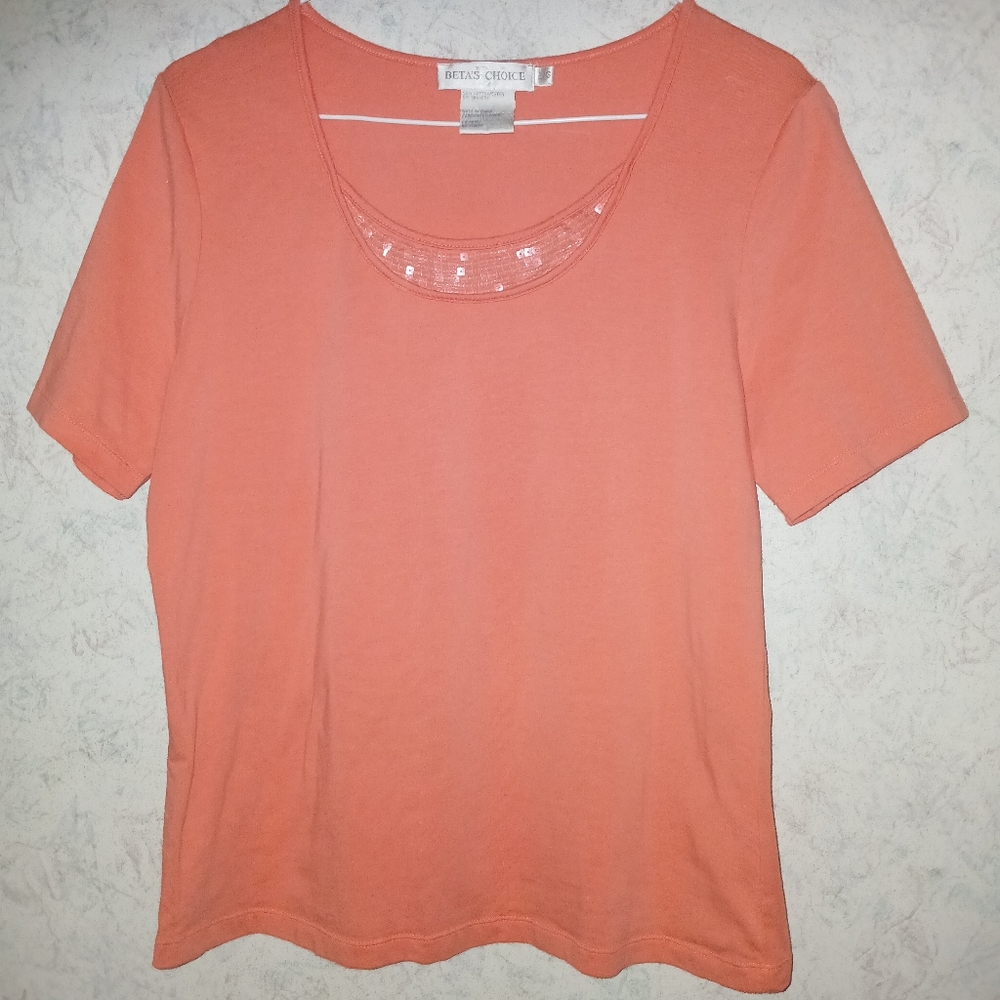 Beta's Choice Large Peach Top with Sequin Inset
